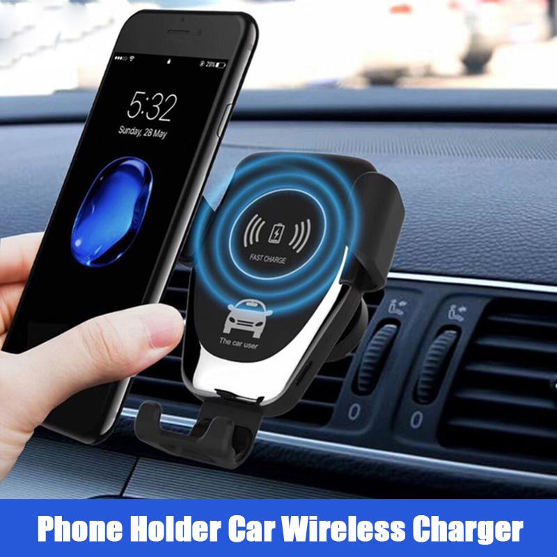 Cargador inalámbrico rápido para coche de 10 W con clip para ventilación de aire acondicionado y soporte para teléfono.