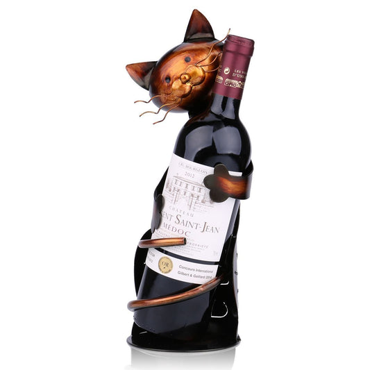 Cat Shaped Iron Wine Holder – Artistic Wine Rack Sculpture for Kitchen, Bar or Gifts