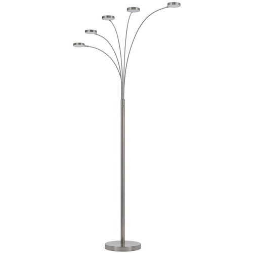 Lámpara de pie de arco LED de cinco luces y níquel de 82"